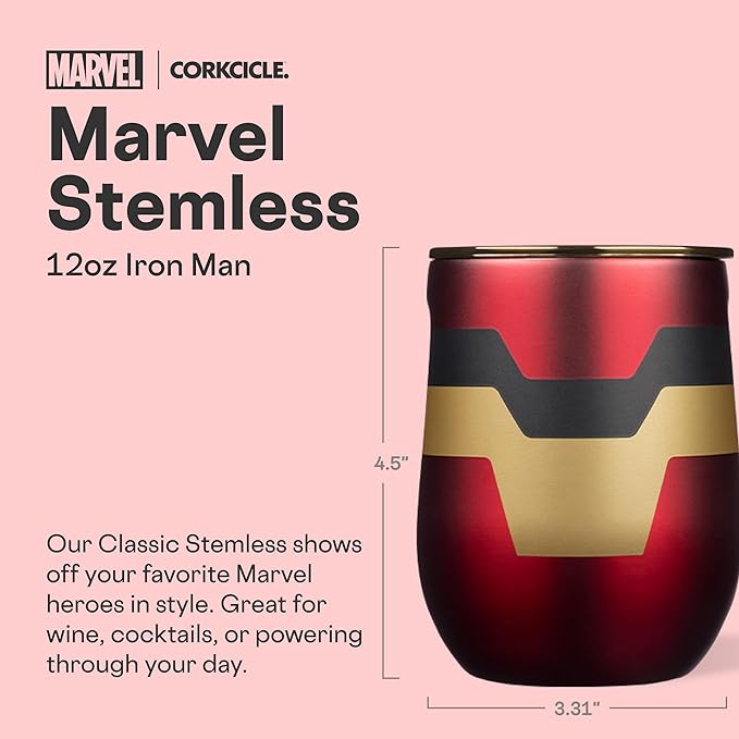 Corkcicle Insulated Stemless Cup with Lid Iron Man – Used Like New 12 ounce CONDITION: USED LIKE NEW 810040312113 No Promo Code Needed!