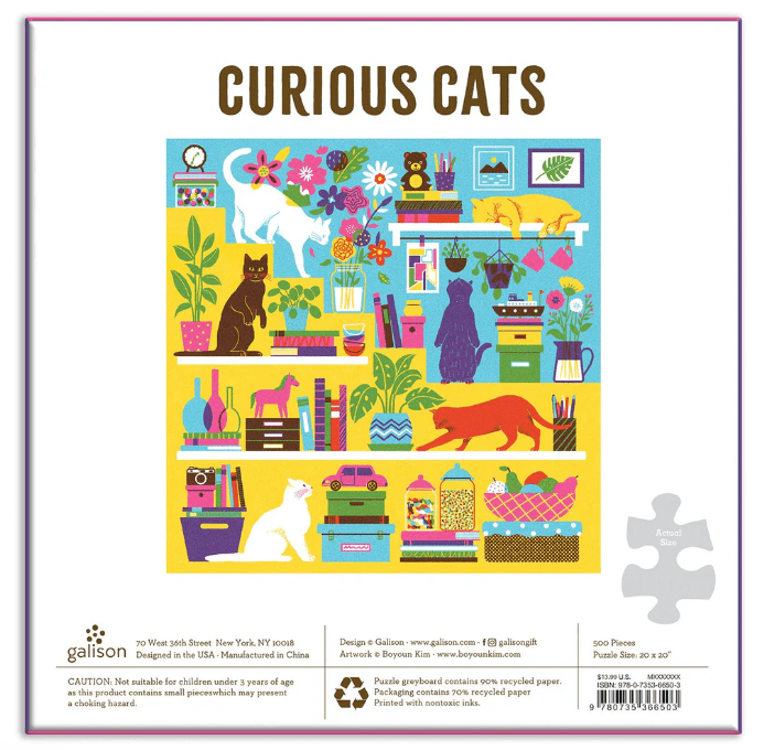 Galison Curious Cats 500 Piece Puzzle 500 Pieces Smooth fit 9780735366503 No Promo Code Needed!