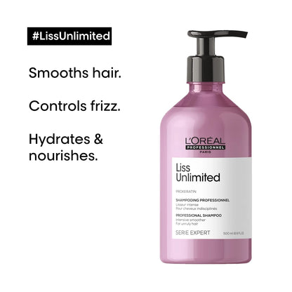 L'Oreal Professionnel Liss Unlimited Shampoo | Provides Long-Lasting Frizz & Humidity Protection| Moisturizing & Smoothing | For Frizzy & Textured Hair Types | With Prokeratin | 16.907 Fl. Oz.