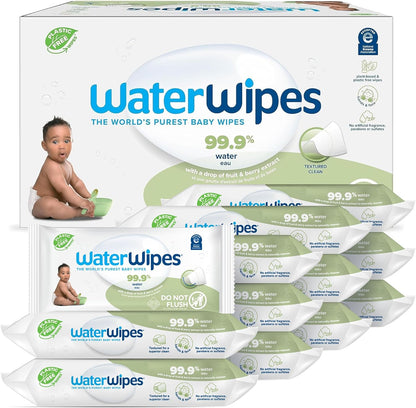 WaterWipes Plastic-Free Textured Clean Unscented & Hypoallergenic for Sensitive Skin 99.9% Water Based Toddler & Baby Wipes - 720 Count