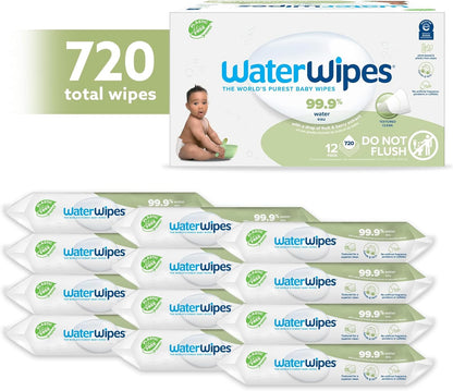 WaterWipes Plastic-Free Textured Clean Unscented & Hypoallergenic for Sensitive Skin 99.9% Water Based Toddler & Baby Wipes - 720 Count