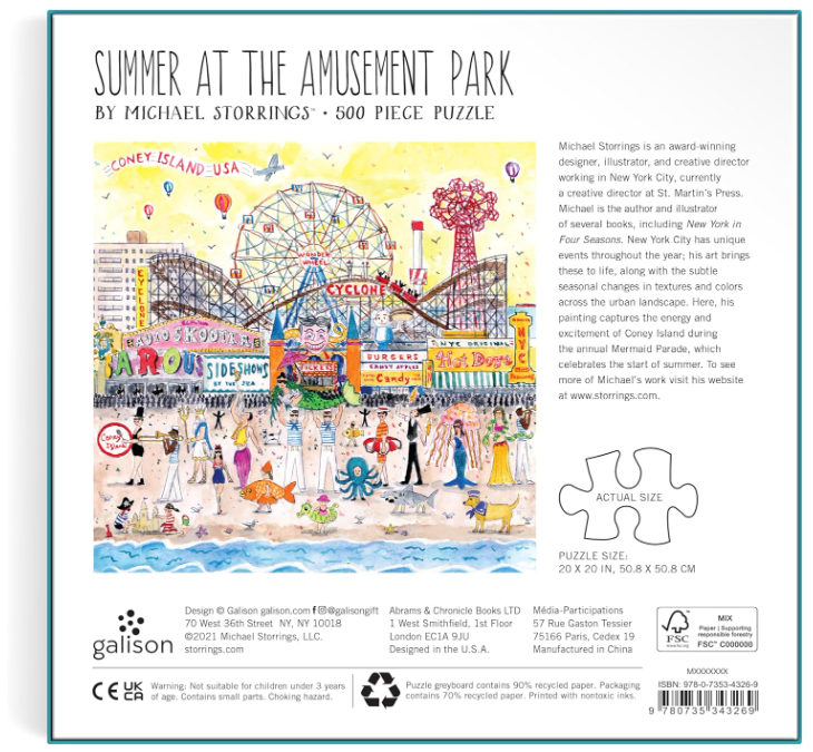 Galison Michael Storrings Summer At The Amusement Park 500 Piece Puzzle - Null