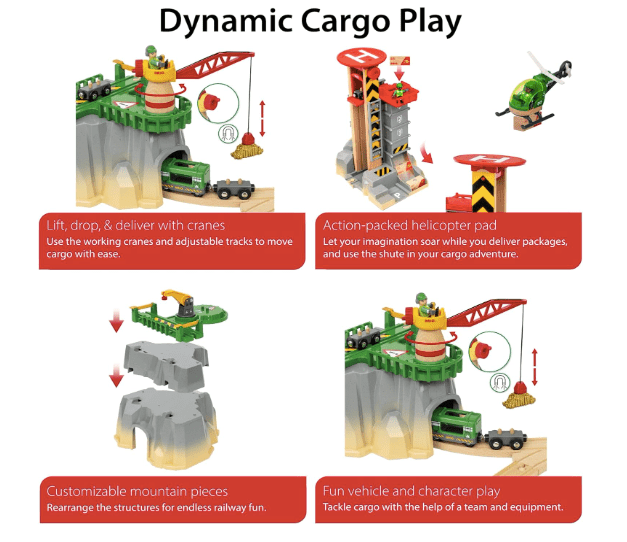Brio Cargo Mountain Set 49 Piece FSC - Certified Wood Train Set & Accessories - Compatible with All BRIO Railway Sets - Includes Crane, Helicopter, Caves & More - Fun Play for Kids Ages 3 & Up 7312350360103 No Promo Code Needed!