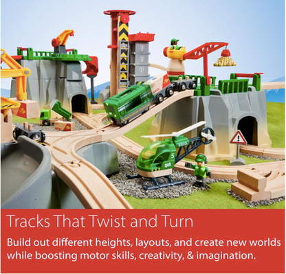 Brio Cargo Mountain Set 49 Piece FSC - Certified Wood Train Set & Accessories - Compatible with All BRIO Railway Sets - Includes Crane, Helicopter, Caves & More - Fun Play for Kids Ages 3 & Up 7312350360103 No Promo Code Needed!
