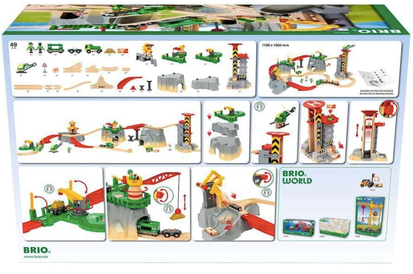 Brio Cargo Mountain Set 49 Piece FSC - Certified Wood Train Set & Accessories - Compatible with All BRIO Railway Sets - Includes Crane, Helicopter, Caves & More - Fun Play for Kids Ages 3 & Up 7312350360103 No Promo Code Needed!