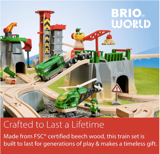 Brio Cargo Mountain Set 49 Piece FSC - Certified Wood Train Set & Accessories - Compatible with All BRIO Railway Sets - Includes Crane, Helicopter, Caves & More - Fun Play for Kids Ages 3 & Up 7312350360103 No Promo Code Needed!