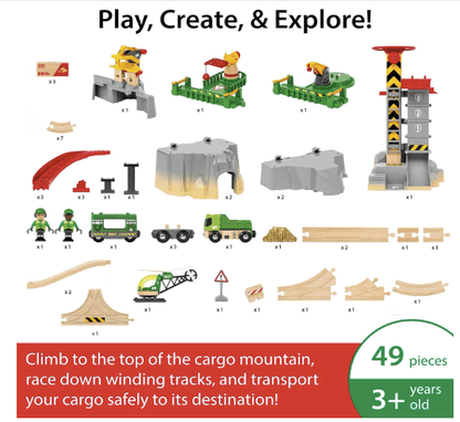 Brio Cargo Mountain Set 49 Piece FSC - Certified Wood Train Set & Accessories - Compatible with All BRIO Railway Sets - Includes Crane, Helicopter, Caves & More - Fun Play for Kids Ages 3 & Up 7312350360103 No Promo Code Needed!
