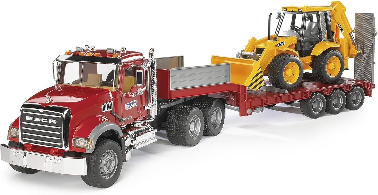 Bruder Mack Flatbed Toy Truck with Low Loader and JCB 4CX Backhoe Loader - No Promo Code Needed!