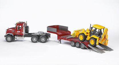 Bruder Mack Flatbed Toy Truck with Low Loader and JCB 4CX Backhoe Loader - No Promo Code Needed!