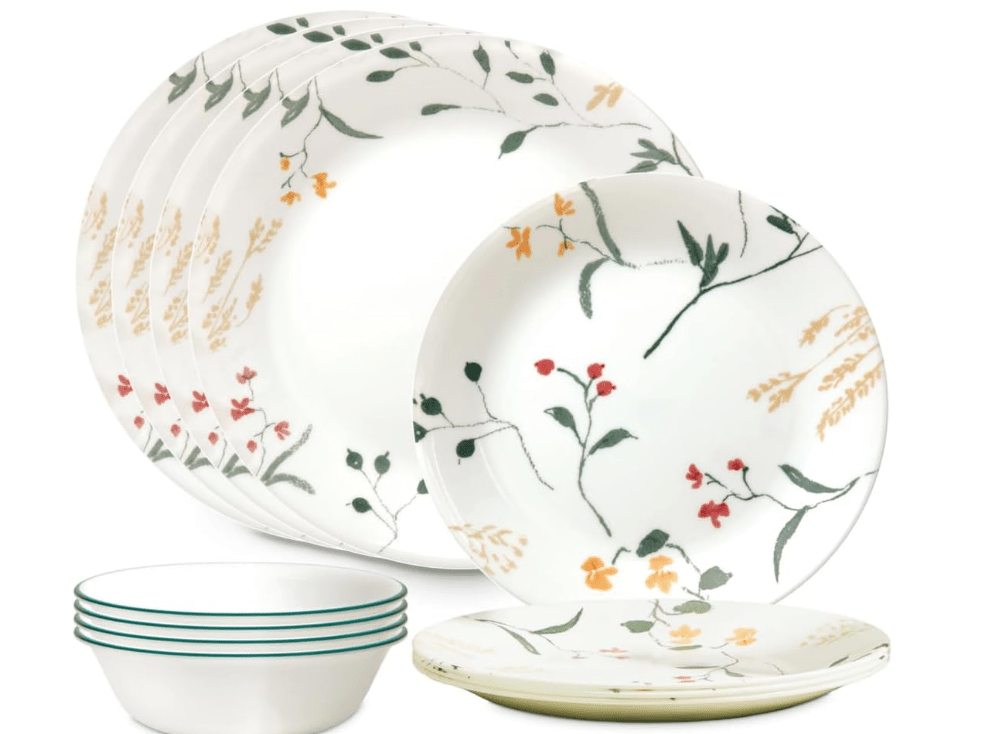 Corelle Vitrelle Dinnerware Wildflower Scatter 12 pieces Lightweight 71160157248 No Promo Code Needed!