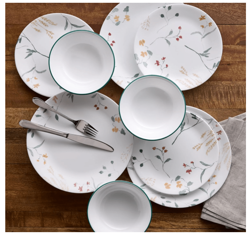 Corelle Vitrelle Dinnerware Wildflower Scatter 12 pieces Lightweight 71160157248 No Promo Code Needed!