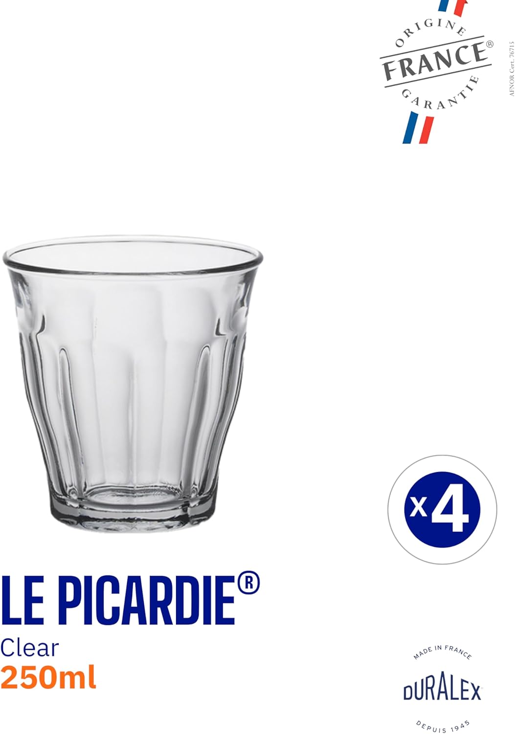 Duralex Le Picardie Glass Tumbler 25 cl Set of 4 Clear 3550190501049 No Promo Code Needed!