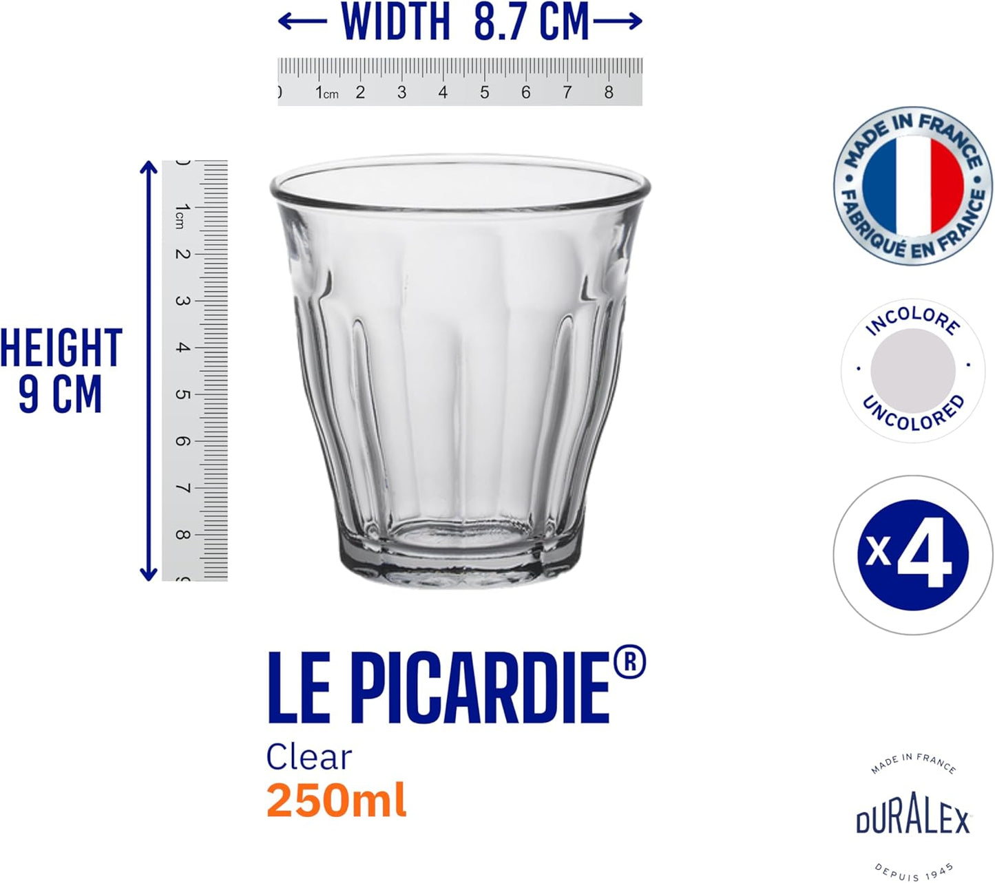Duralex Le Picardie Glass Tumbler 25 cl Set of 4 Clear 3550190501049 No Promo Code Needed!