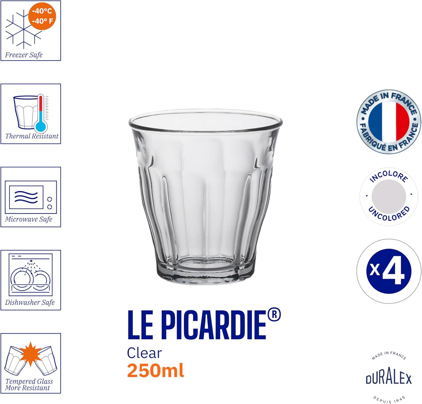 Duralex Le Picardie Glass Tumbler 25 cl Set of 4 Clear 3550190501049 No Promo Code Needed!