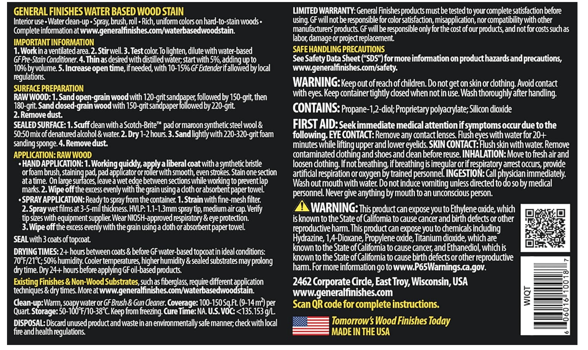 General Finishes Water Based Wood Stain - No Promo Code Needed!