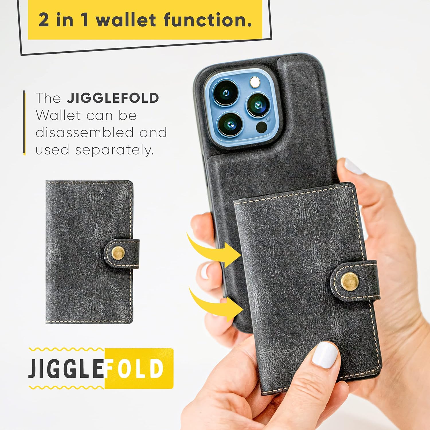 Jiggle & Fold Leather Phone Case with Detachable Wallet and Card Holder - No Promo Code Needed!