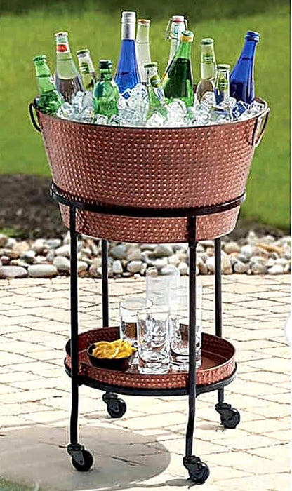 Old Dutch International Beverage Tub & Tray With Wheeled Stand Matte Copper - Null