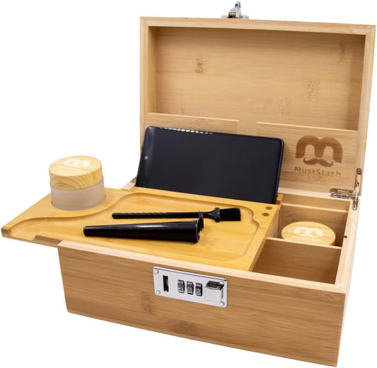 Must Stash PL Muststash Bamboo Stash Box And Slide Rolling Tray - Used As Is 10 x 7 x 4 inches CONDITION: USED AS - IS 840320603518 No Promo Code Needed!
