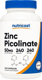 Nutricost Zinc Picolinate Capsules 240 Count 50mg 702669936279 No Promo Code Needed!