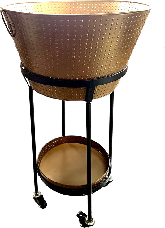 Old Dutch International Beverage Tub & Tray with Wheeled Stand Matte Copper - No Promo Code Needed!