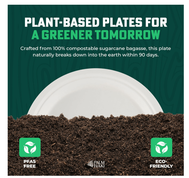 Palm Naki Bagasse Round Plate - No Promo Code Needed!