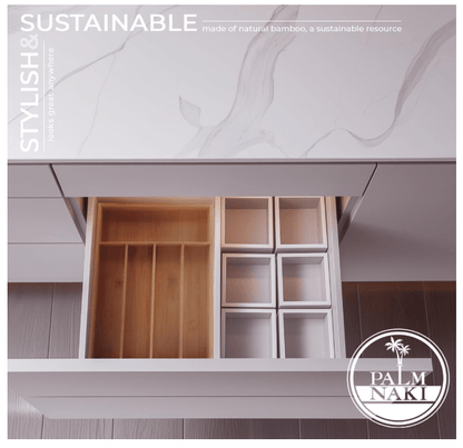 Palm Naki Bamboo Cutlery Organizer Tray 13.38"D x 9.88"W x 2"H 1 Piece Natural Classic 840320602436 No Promo Code Needed!