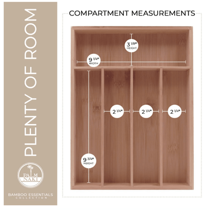 Palm Naki Bamboo Cutlery Organizer Tray 13.38"D x 9.88"W x 2"H 1 Piece Natural Classic 840320602436 No Promo Code Needed!