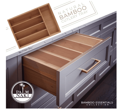 Palm Naki Bamboo Cutlery Organizer Tray 13.38"D x 9.88"W x 2"H 1 Piece Natural Classic 840320602436 No Promo Code Needed!
