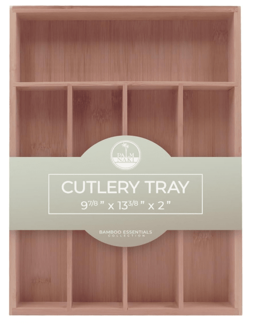 Palm Naki Bamboo Cutlery Organizer Tray 13.38"D x 9.88"W x 2"H 1 Piece Natural Classic 840320602436 No Promo Code Needed!