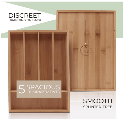 Palm Naki Bamboo Cutlery Organizer Tray 13.38"D x 9.88"W x 2"H 1 Piece Natural Classic 840320602436 No Promo Code Needed!