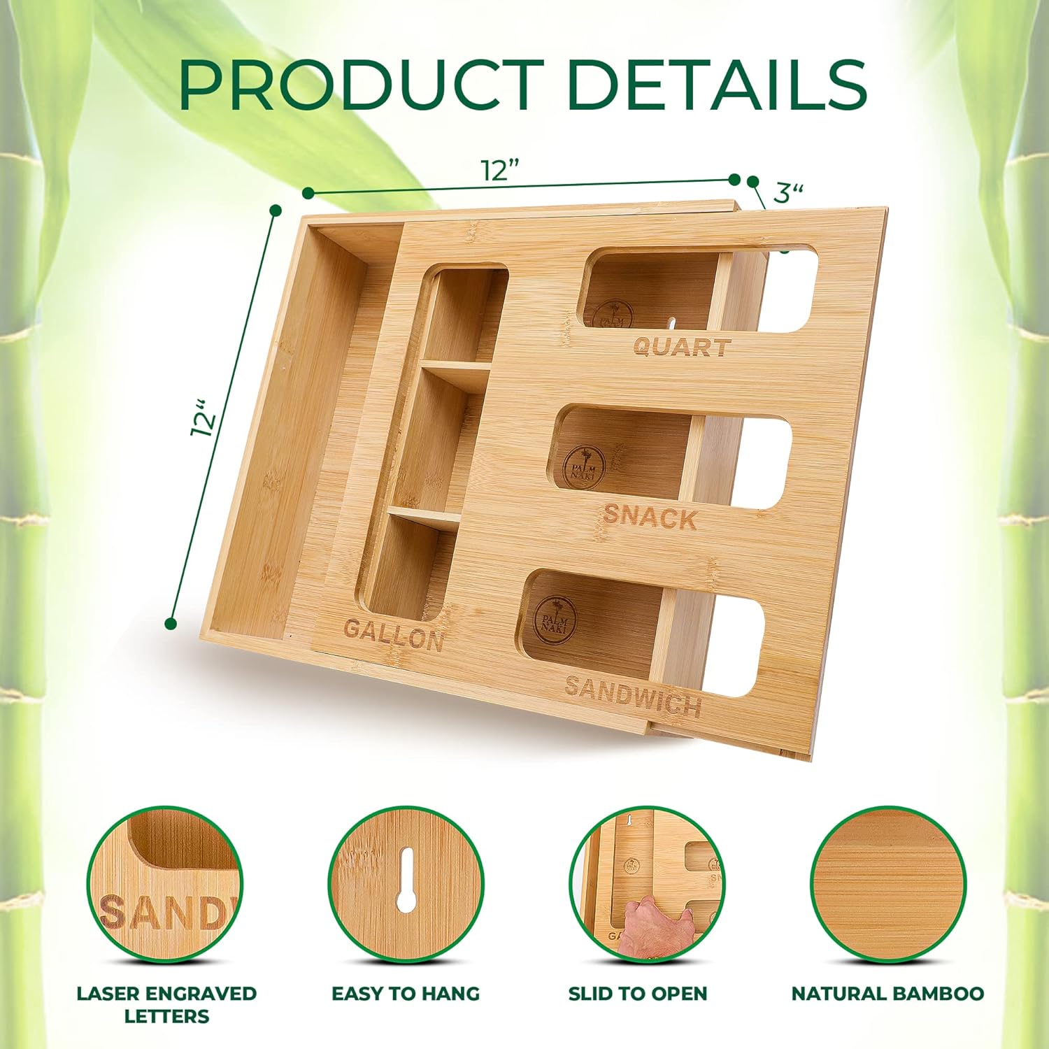 Palm Naki Bamboo Ziplock Bag Storage Organizer - No Promo Code Needed!