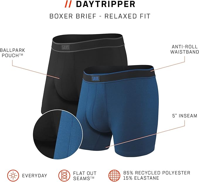SAXX Saxx Mens Underwear Daytripper Boxer Brief With Fly - Used Very Good Pack of 2 Large CONDITION: USED VERY GOOD 688296370528 No Promo Code Needed!