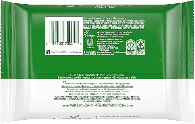 Simple Facial Wipes Kind To Skin Exfoliating - No Promo Code Needed!